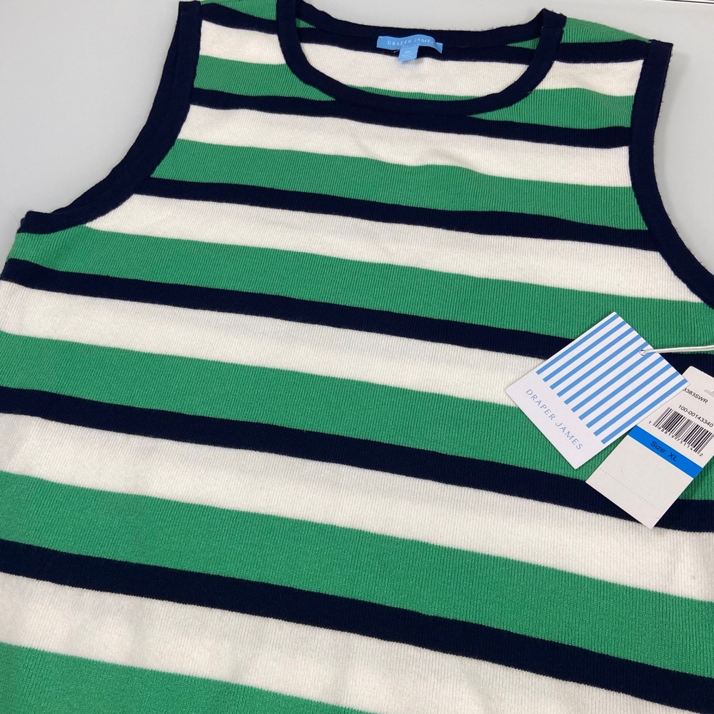 Draper James Womens XL Green Striped Sweater Tank Top New Sleeveless Knit Crew‎